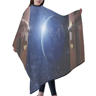 Personality  Hand Opens Room Door To Galaxy Hair Cutting Cape