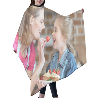 Personality  Mother And Daughter With Pastry Hair Cutting Cape