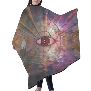 Personality  Figure In White Robe Floating To God's Eye In Space Tunnel Hair Cutting Cape