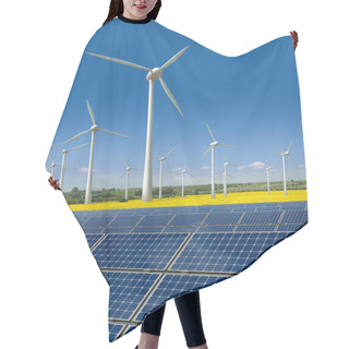 Personality  Wind Turbines And Solar Panels In A Rapeseed Field Hair Cutting Cape