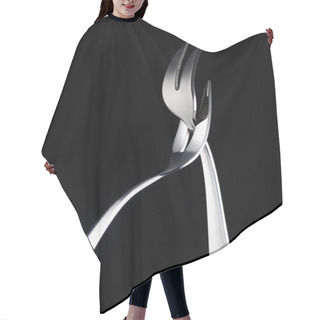 Personality  Two Forks With Two Tines Isolated On Black Hair Cutting Cape