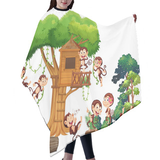 Personality  Monkeys Playing And Climbing Up The Treehouse Hair Cutting Cape