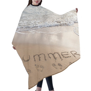 Personality  Beach With Summer Lettering On Sand Near Sea  Hair Cutting Cape