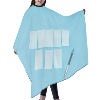 Personality  Eight Blank Sticky Notes With Pen Isolated On Blue Background Hair Cutting Cape