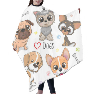 Personality  Set Of Cute Cartoon Dogs Isolated On A White Background Hair Cutting Cape