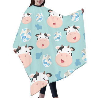 Personality  Seamless Pattern Cow And Milk Carton In Spotted Blue Background Hair Cutting Cape