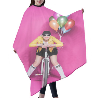 Personality  Senior Woman With Bicycle Hair Cutting Cape
