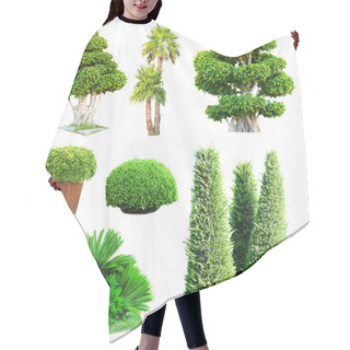 Personality  Collage Of Green Trees And Bushes Isolated On White Hair Cutting Cape