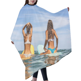 Personality  Two Beautiful Sporty Girls Surfing In The Ocean. Hair Cutting Cape