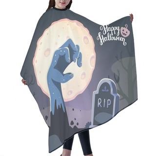 Personality  Vector Halloween Illustration Of Zombie Hand In A Graveyard With Hair Cutting Cape