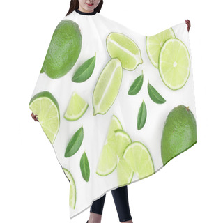 Personality  Sliced Lime With Leaves Isolated On White Background. Top View. Flat Lay Pattern Hair Cutting Cape