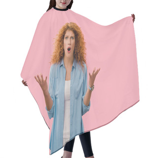 Personality  Beautiful Angry Redhead Woman Shouting Isolated On Pink   Hair Cutting Cape