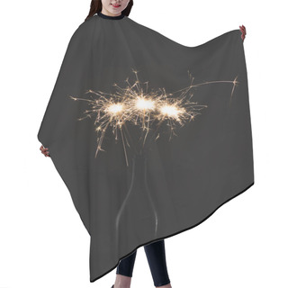 Personality  Close Up View Of Burning Sparklers In Bottle Isolated On Black Hair Cutting Cape