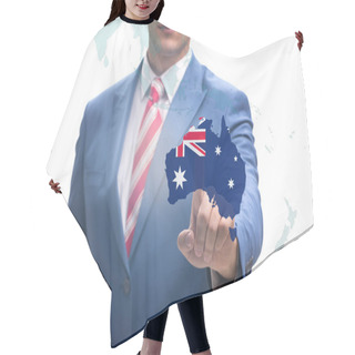 Personality  Concept Of Immigration To Australia With Virtual Button Pressing Hair Cutting Cape