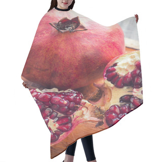 Personality  Raw Pomegranates On A Wooden Background Hair Cutting Cape