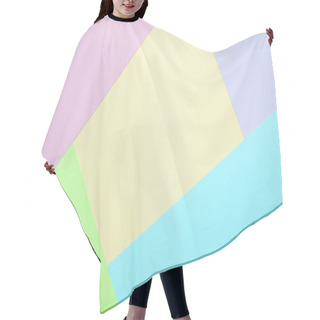 Personality  Fashionable  Pastel Colored Paper Flat Lay Top View, Geometric Background Texture, Pink, Purple, Yellow, Beige, Green And Blue Colour. Hair Cutting Cape