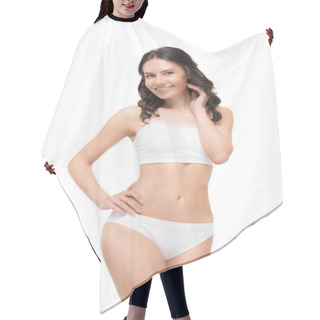 Personality  Woman Posing In White Underwear Hair Cutting Cape