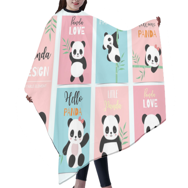 Personality  Collection of birthday background set with panda,bamboo.Editable hair cutting cape