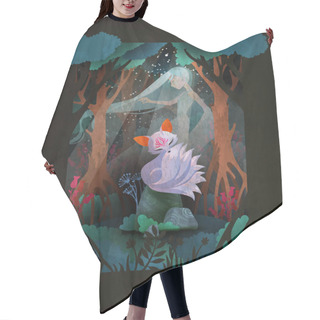 Personality  Nine-taled Fox Or Kumiho Turning Into Young Woman In Front Of The Forest, Asian Fairytale Character Illustration Hair Cutting Cape
