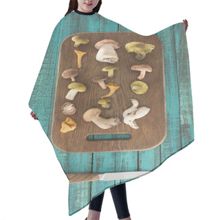 Personality  Different Types Of Mushrooms On Wooden Board Hair Cutting Cape