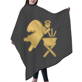 Personality  Angel Gold Plated Metalic Icon Or Logo Vector Hair Cutting Cape