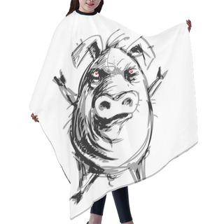 Personality  Hand Drawn Angry Pig. Eps8. RGB Global Colors Hair Cutting Cape