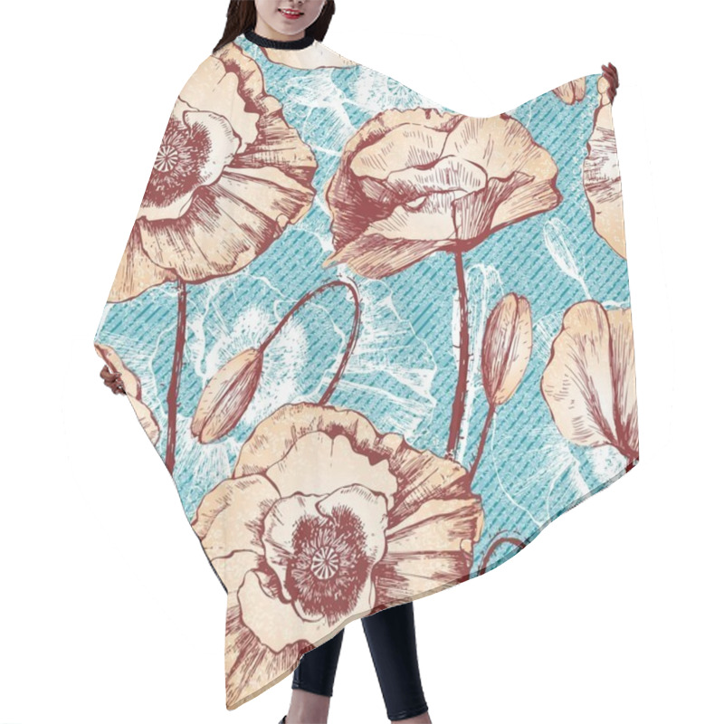 Personality  Vintage Seamless Pattern With Poppy Flowers Hair Cutting Cape
