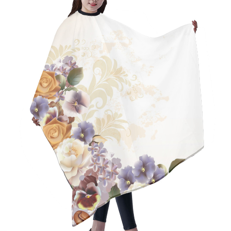 Personality  Fashion Background With Roses In Retro Style Hair Cutting Cape