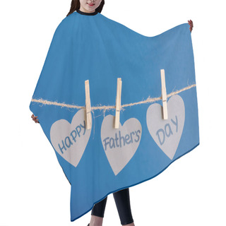 Personality  Grey Heart-shaped Greeting Cards Hanging On Rope With Clothespins Isolated On Blue Hair Cutting Cape