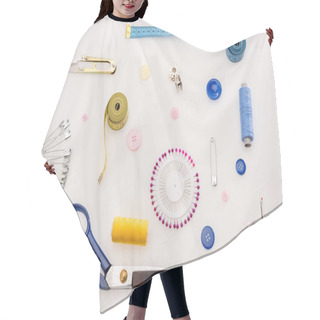 Personality  Workshop With Needlework Details And Tools Hair Cutting Cape