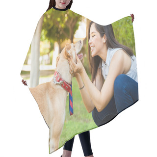Personality  Woman Holding Her Dog  Hair Cutting Cape