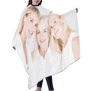 Personality  Three Generation Blonde Beautiful Women Isolated On Grey Hair Cutting Cape