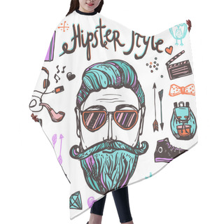 Personality  Hipster Cartoon Sketch Concept Hair Cutting Cape