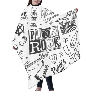 Personality  Punk Rock Set. Punks Not Dead Words And Design Elements. Vector Illustration. Hair Cutting Cape