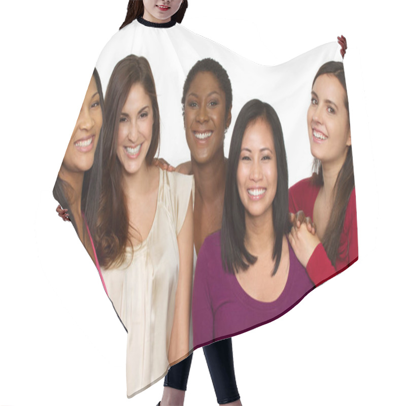 Personality  Diverse Group Of Friends Talking And Laughing. Hair Cutting Cape