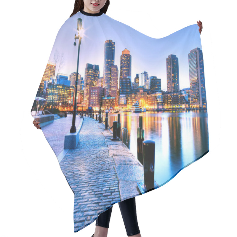 Personality  View Of Boston In Massachusetts, USA At Boston Harbor And Financial District. Hair Cutting Cape