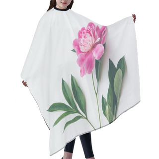 Personality  Top View Of One Pink Peony With Leaves Isolated On White Hair Cutting Cape
