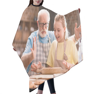 Personality  Grandfather And Granddaughter Kneading Dough  Hair Cutting Cape