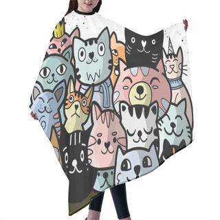 Personality  Doodle Cats Group,Different Species Of Cats, Vector Illustration Hair Cutting Cape