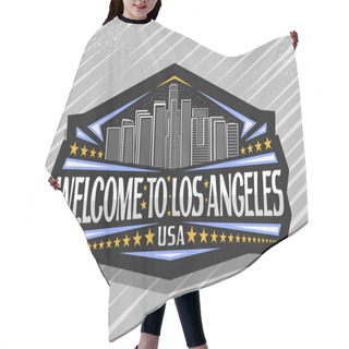 Personality  Vector Logo For Los Angeles, Dark Decorative Signage With Line Illustration Of Modern LA Cityscape On Dusk Sky Background, Tourist Fridge Magnet With Brush Letters For Words Welcome To Los Angeles USA Hair Cutting Cape
