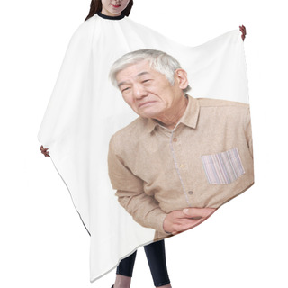 Personality  Senior Japanese Man Suffers From Stomachache Hair Cutting Cape