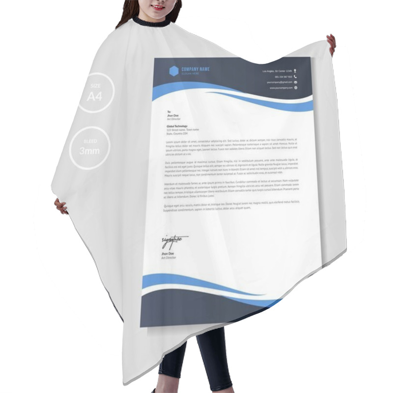 Personality  Professional Blue Letterhead Graphic Template Hair Cutting Cape