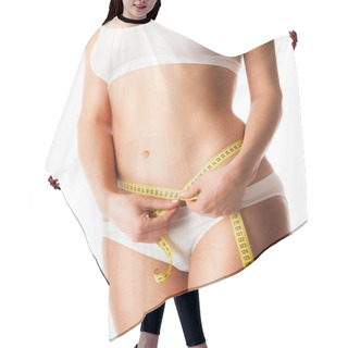 Personality  Woman Measuring Her Body Hair Cutting Cape