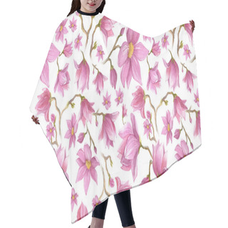 Personality  Watercolor Flower Pink Magnolia On A White Background. Flowers Seamless Pattern With Packaging And Scrapbooking Hair Cutting Cape