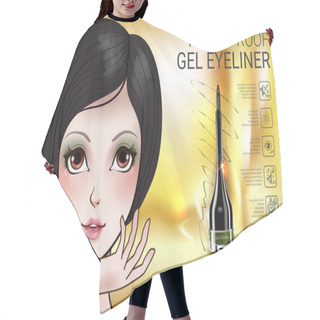 Personality  Vector Illustration With Manga Style Girl And Gel Eyeliner Container. Hair Cutting Cape