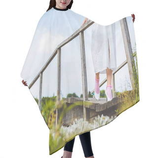 Personality  Low Section Of Girl In White Dress Walking On Wooden Footbridge  Hair Cutting Cape