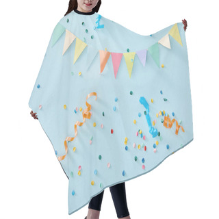 Personality  Top View Of Colorful Confetti On Blue Background Hair Cutting Cape