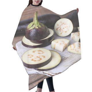 Personality  Chopped Aubergines On Cutting Board On Wooden Background Hair Cutting Cape