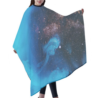 Personality  Full Frame Image Of Mixing Turquoise, Blue And Black Paint Splashes In Water With Universe Background Hair Cutting Cape