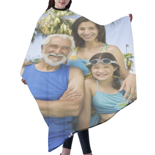 Personality  Girl With Mother And Grandfather Hair Cutting Cape